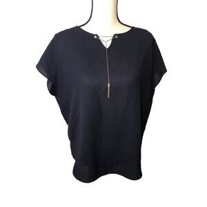 Mazuma Silk Blend Top Size M Black Chain Detail Minimalist Urban Chic Modern